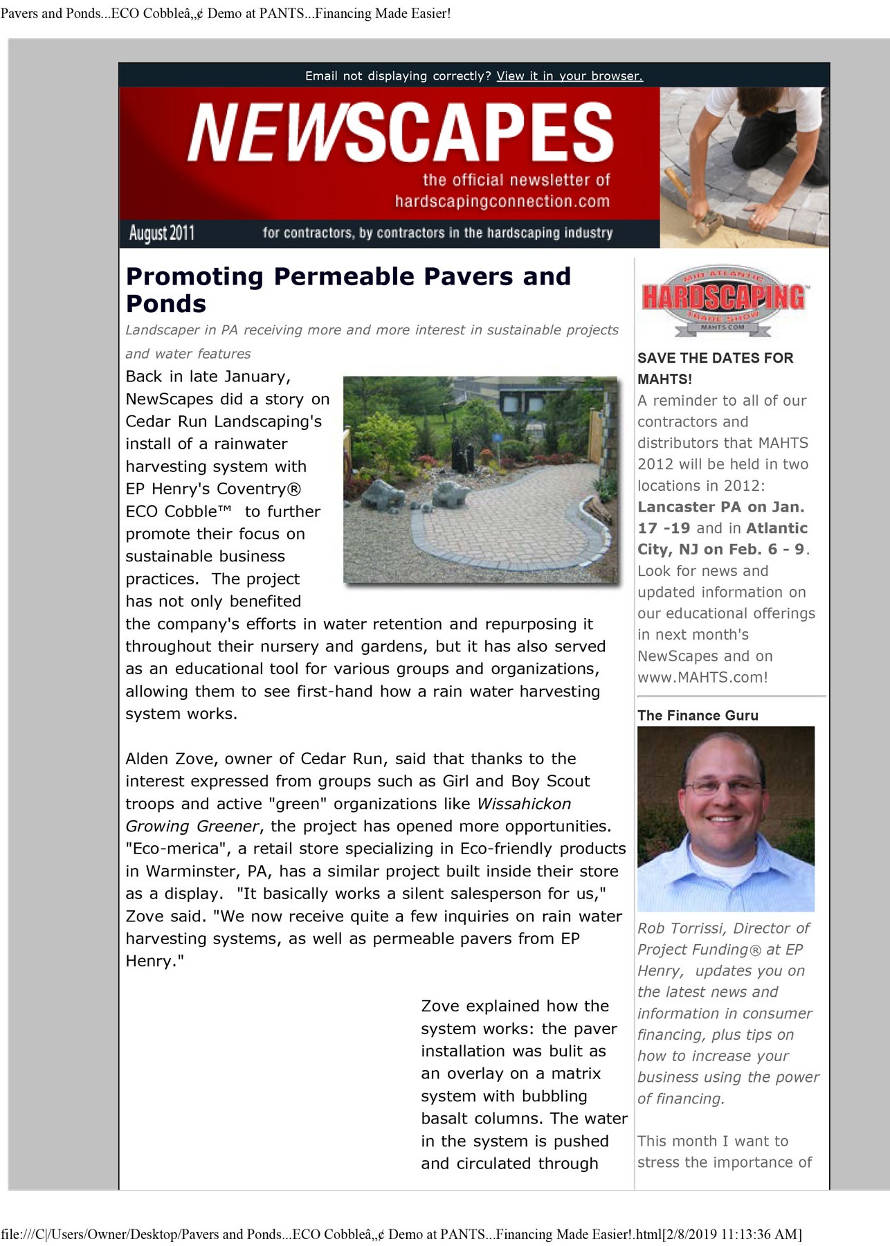 Promoting Permeable Pavers and Ponds Article