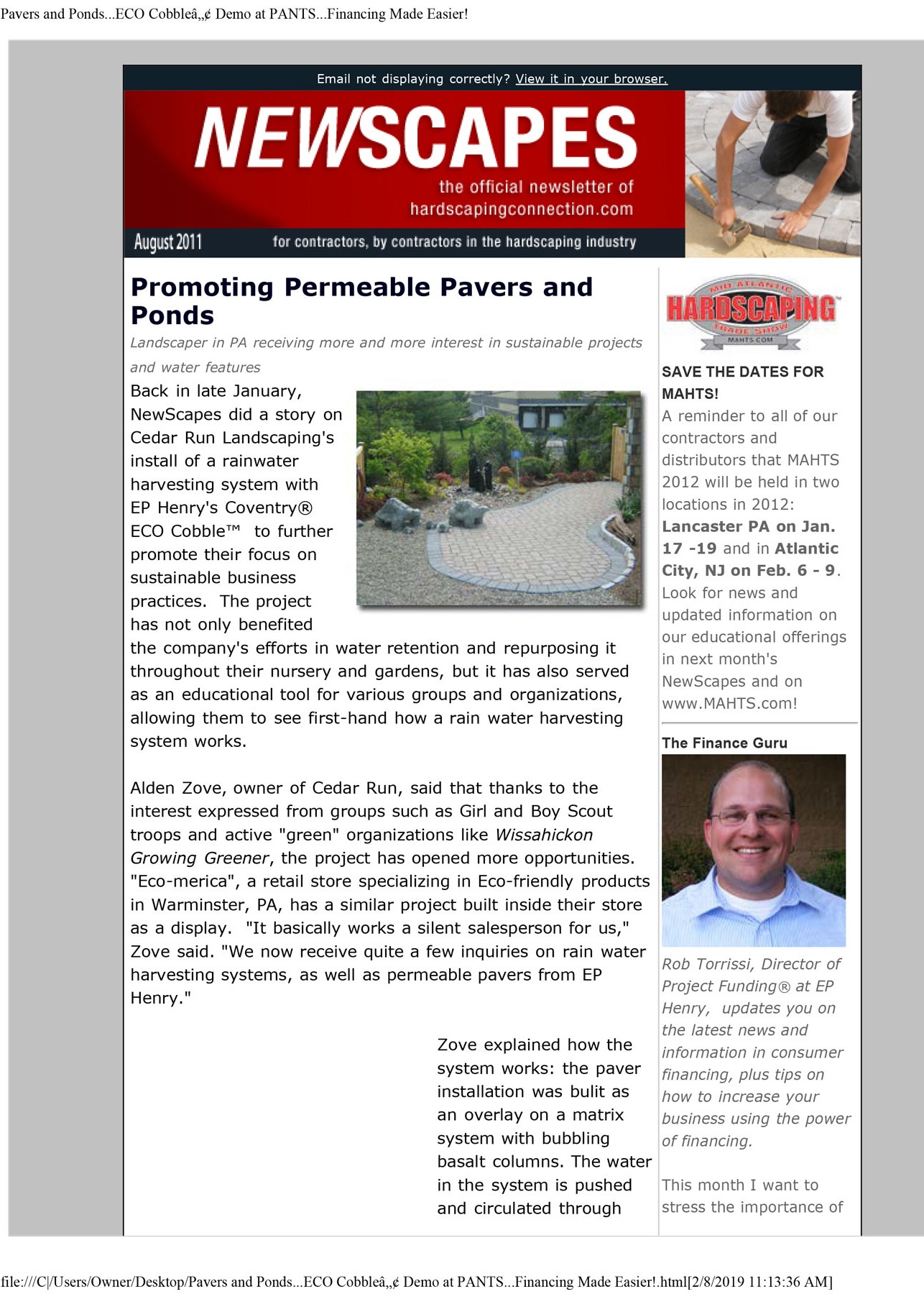 Promoting Permeable Pavers and Ponds Article Promoting Permeable Pavers and Ponds Article